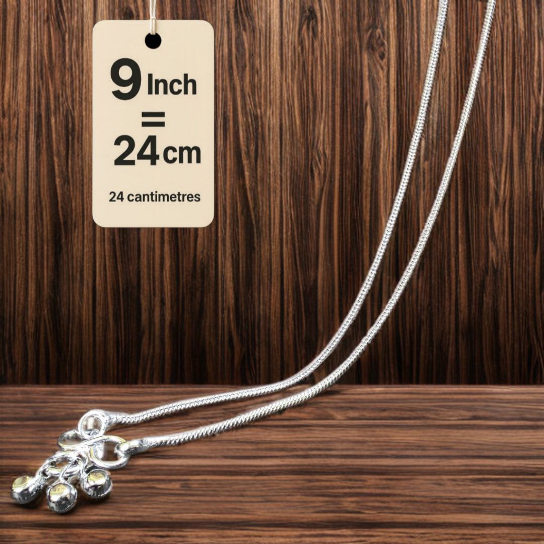 Plain Lightweight White Metal Silver Plated Anklets, NON-Adjustable Size, Contemporary Style, Silver PLATED, 2-Piece Set-9 Inch
