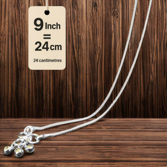 Plain Lightweight White Metal Silver Plated Anklets, NON-Adjustable Size, Contemporary Style, Silver PLATED, 2-Piece Set-9 Inch