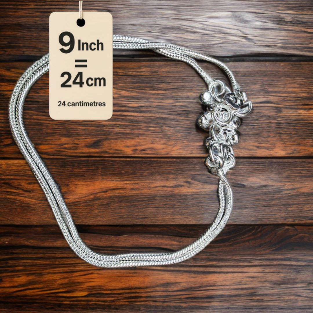 Plain Lightweight White Metal Silver Plated Anklets, NON-Adjustable Size, Contemporary Style, Silver PLATED, 2-Piece Set-9 Inch