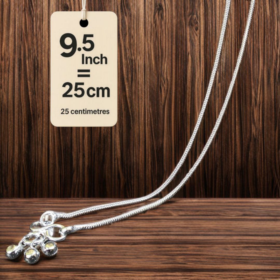 Plain Lightweight White Metal Silver Plated Anklets, NON-Adjustable Size, Contemporary Style, Silver PLATED, 2-Piece Set-9.5 Inch
