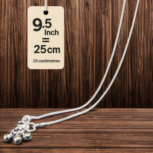 Plain Lightweight White Metal Silver Plated Anklets, NON-Adjustable Size, Contemporary Style, Silver PLATED, 2-Piece Set-9.5 Inch