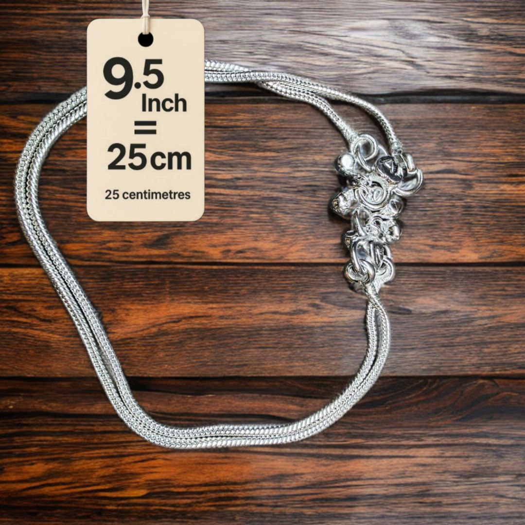 Plain Lightweight White Metal Silver Plated Anklets, NON-Adjustable Size, Contemporary Style, Silver PLATED, 2-Piece Set-9.5 Inch