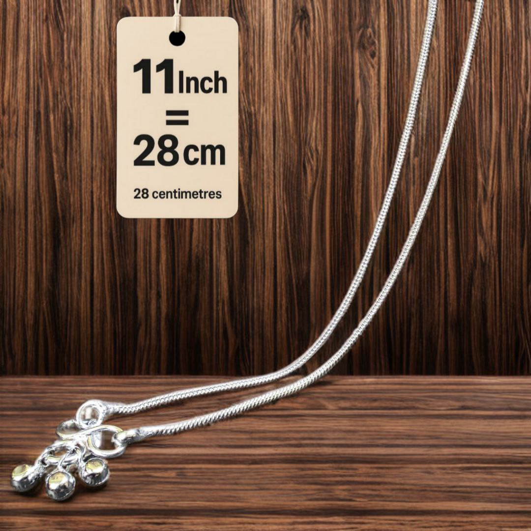 Plain Lightweight White Metal Silver Plated Anklets, NON-Adjustable Size, Contemporary Style, Silver PLATED, 2-Piece Set-11 Inch