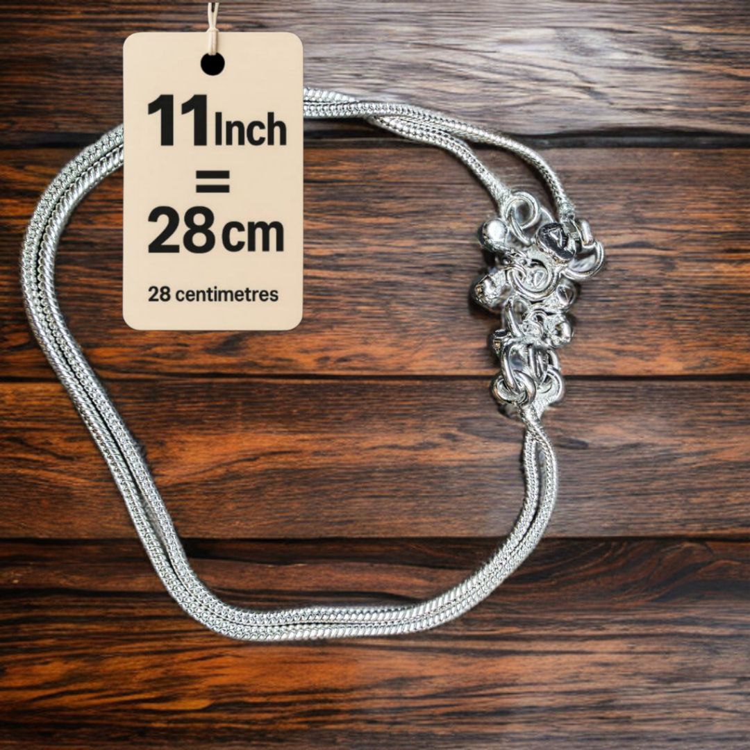 Plain Lightweight White Metal Silver Plated Anklets, NON-Adjustable Size, Contemporary Style, Silver PLATED, 2-Piece Set-11 Inch