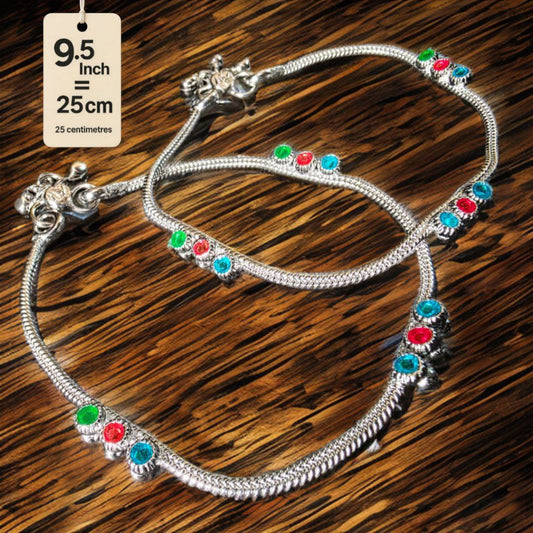 Traditional Lightweight White Metal Silver Plated Anklets, NON-Adjustable Size, Contemporary Style, Silver PLATED, 2-Piece Set-9.5 Inch