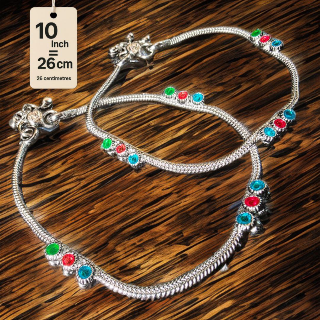 Traditional Lightweight White Metal Silver Plated Anklets, NON-Adjustable Size, Contemporary Style, Silver PLATED, 2-Piece Set-10 Inch