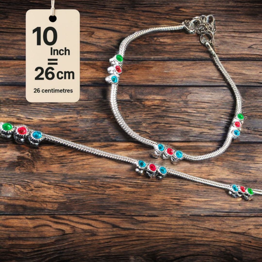 Traditional Lightweight White Metal Silver Plated Anklets, NON-Adjustable Size, Contemporary Style, Silver PLATED, 2-Piece Set-10 Inch