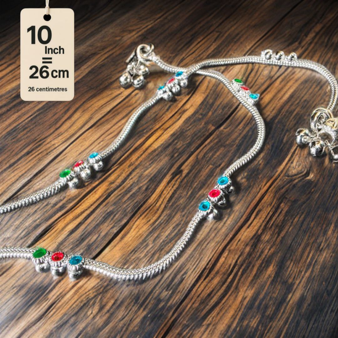 Traditional Lightweight White Metal Silver Plated Anklets, NON-Adjustable Size, Contemporary Style, Silver PLATED, 2-Piece Set-10 Inch
