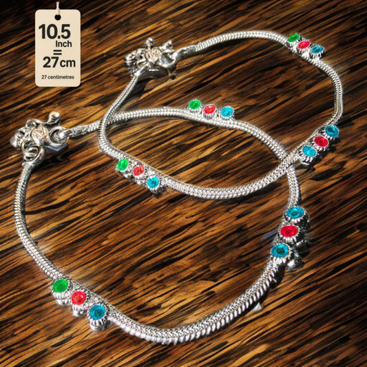 Traditional Lightweight White Metal Silver Plated Anklets, NON-Adjustable Size, Contemporary Style, Silver PLATED, 2-Piece Set-10.5 Inch