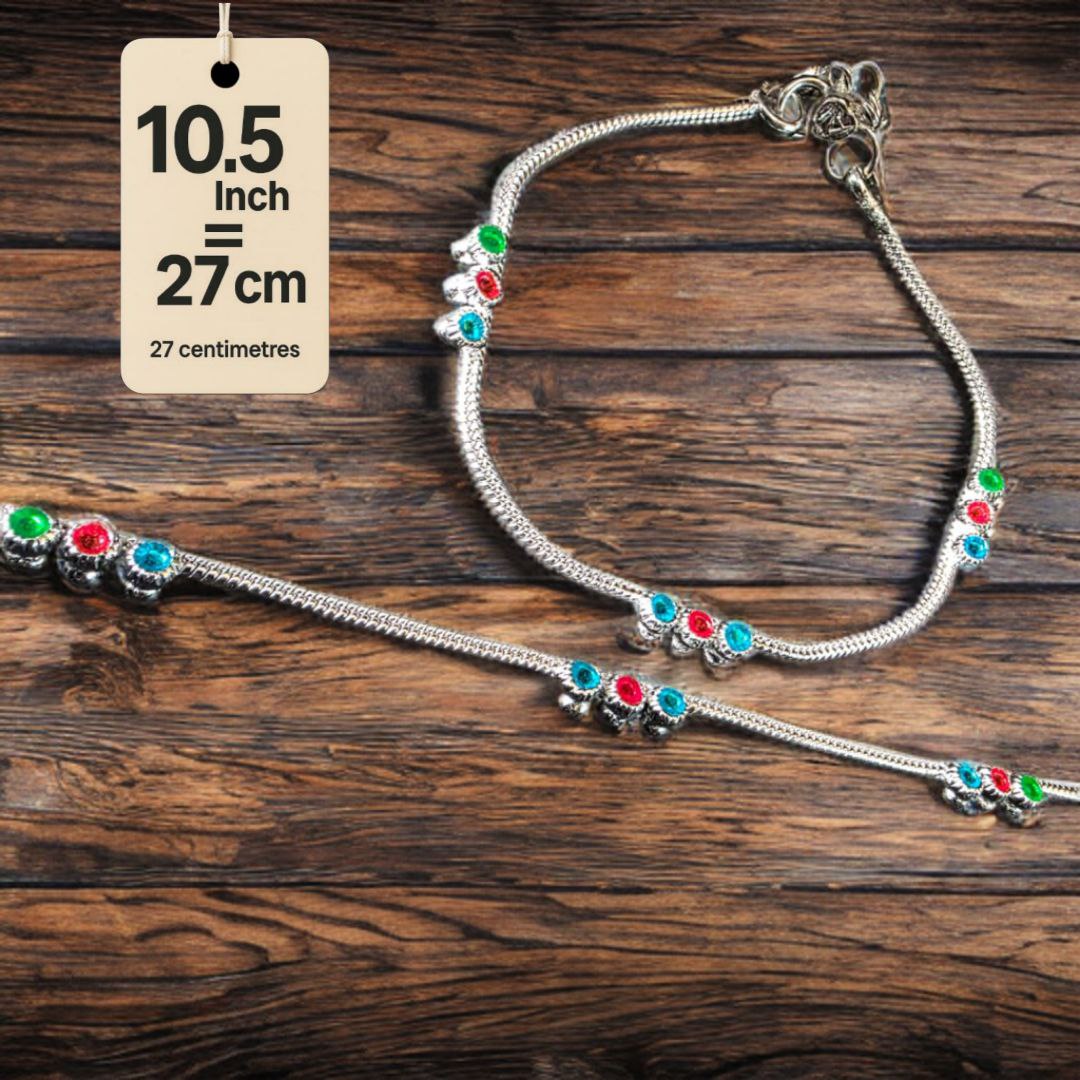 Traditional Lightweight White Metal Silver Plated Anklets, NON-Adjustable Size, Contemporary Style, Silver PLATED, 2-Piece Set-10.5 Inch