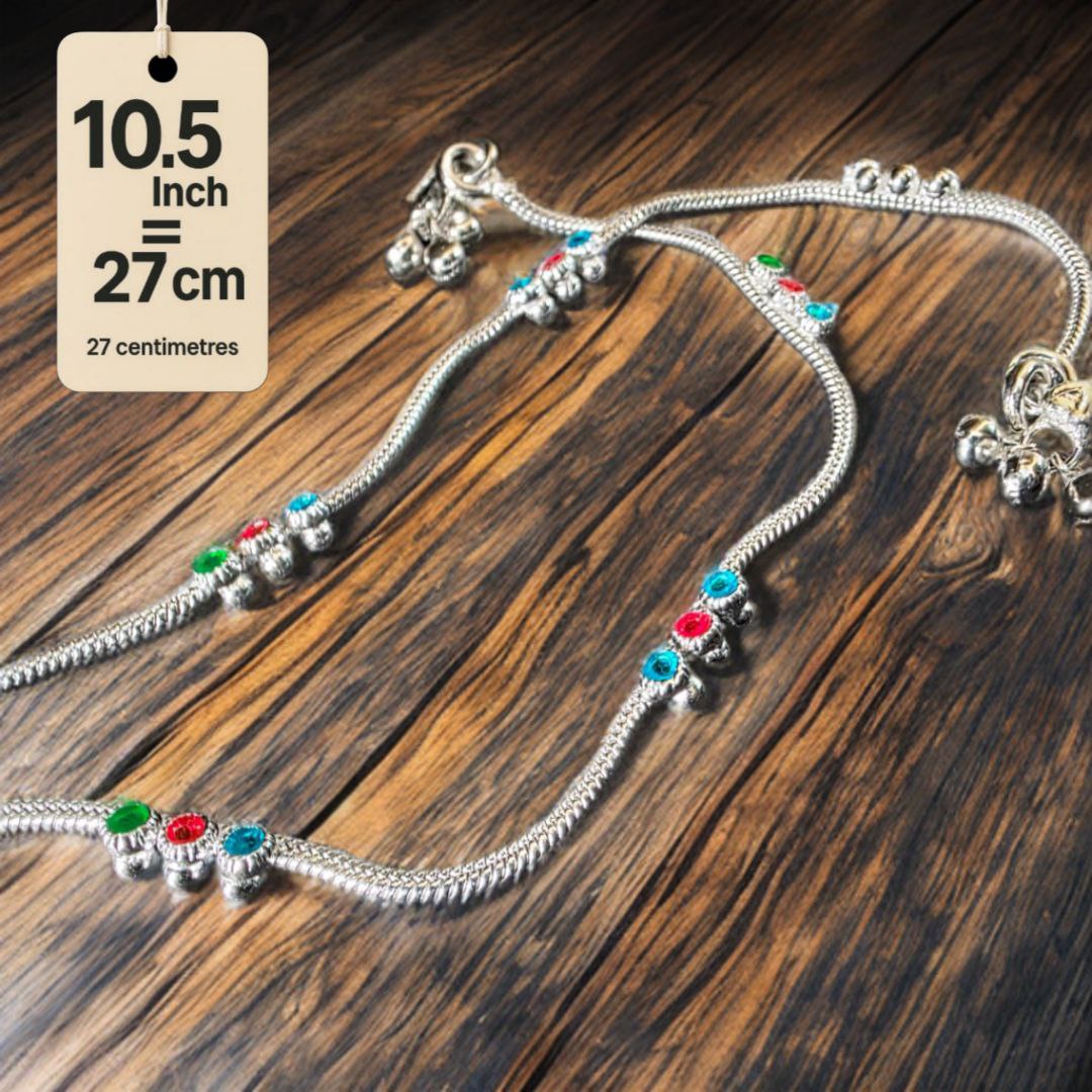 Traditional Lightweight White Metal Silver Plated Anklets, NON-Adjustable Size, Contemporary Style, Silver PLATED, 2-Piece Set-10.5 Inch