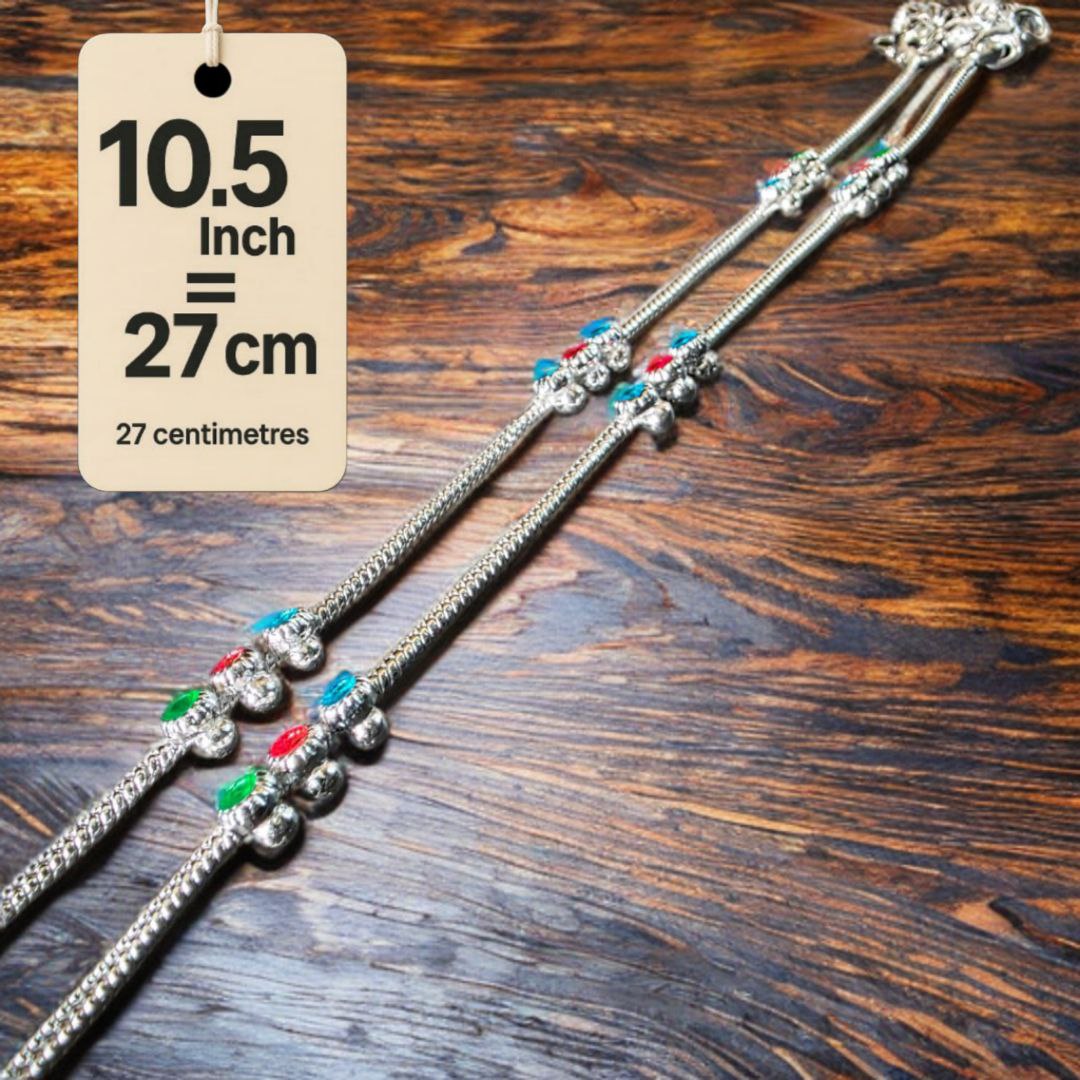 Traditional Lightweight White Metal Silver Plated Anklets, NON-Adjustable Size, Contemporary Style, Silver PLATED, 2-Piece Set-10.5 Inch