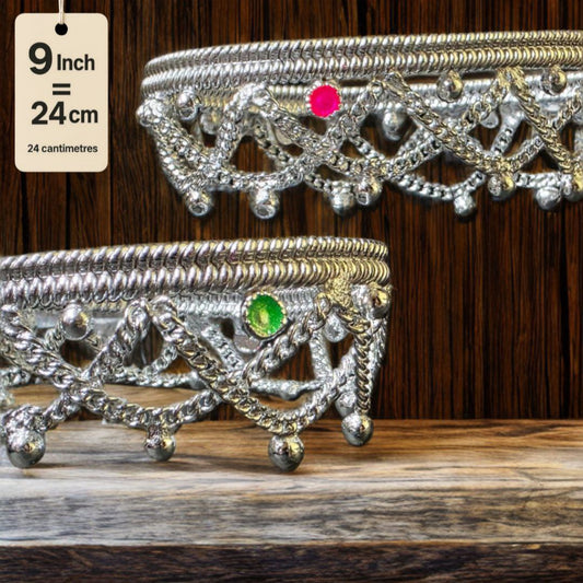 German Silver -Silver Plated Common sunflower Anklet with NON-Adjustable Size, Contemporary Style, Silver PLATED, 2-Piece Set-9 Inch Coloured Heart Details, Set of 2