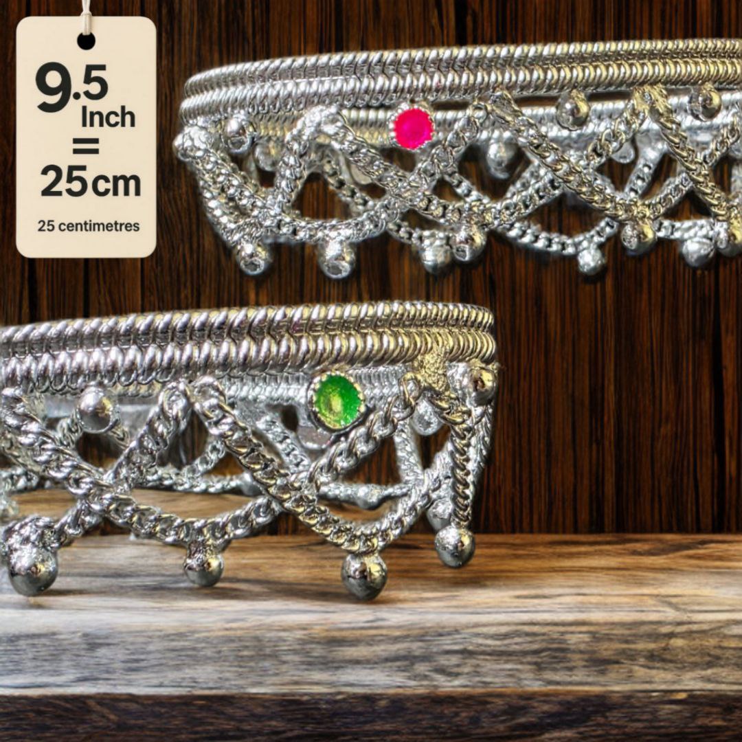 German Silver -Silver Plated Common sunflower Anklet with NON-Adjustable Size, Contemporary Style, Silver PLATED, 2-Piece Set-9.5 Inch Coloured Heart Details, Set of 2