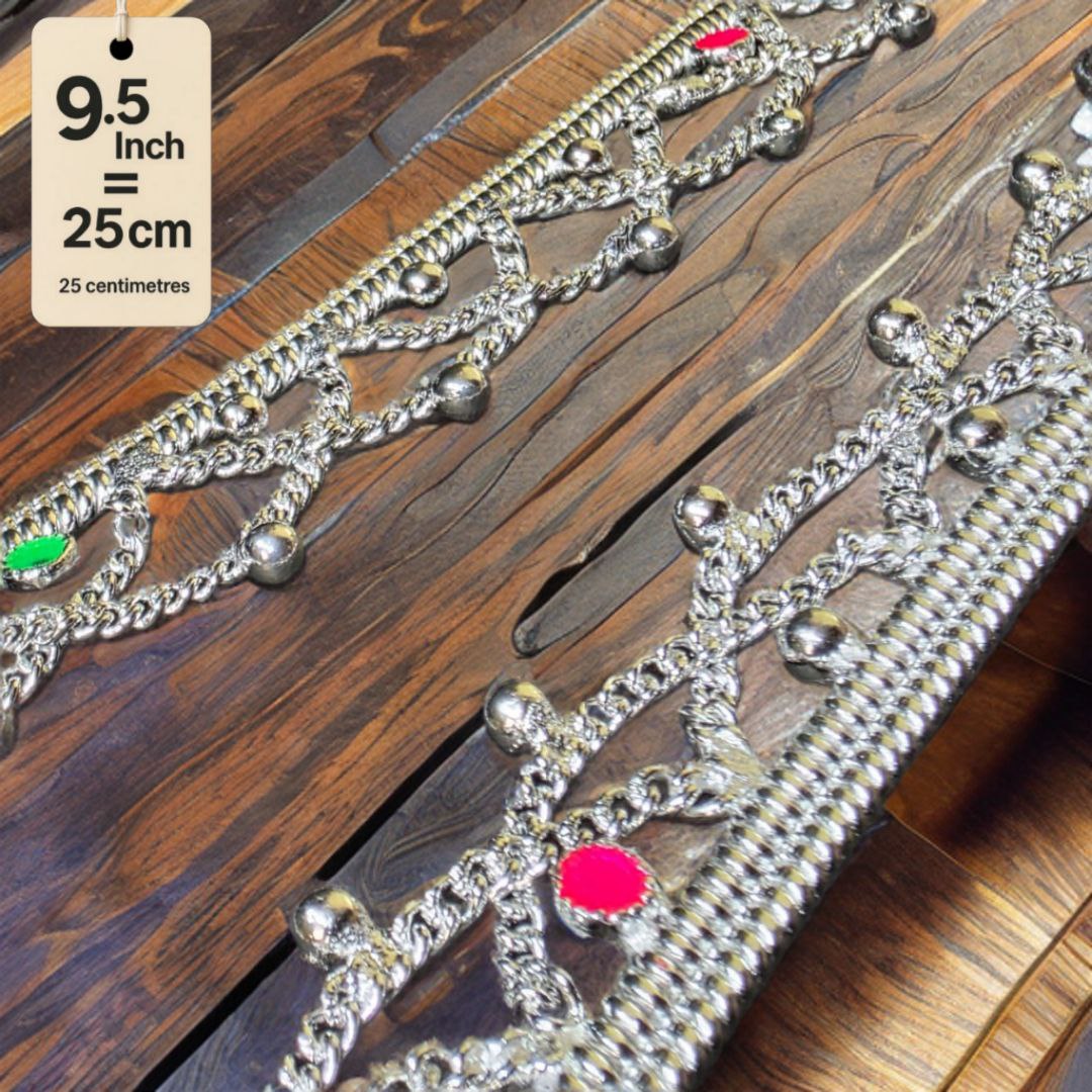 German Silver -Silver Plated Common sunflower Anklet with NON-Adjustable Size, Contemporary Style, Silver PLATED, 2-Piece Set-9.5 Inch Coloured Heart Details, Set of 2