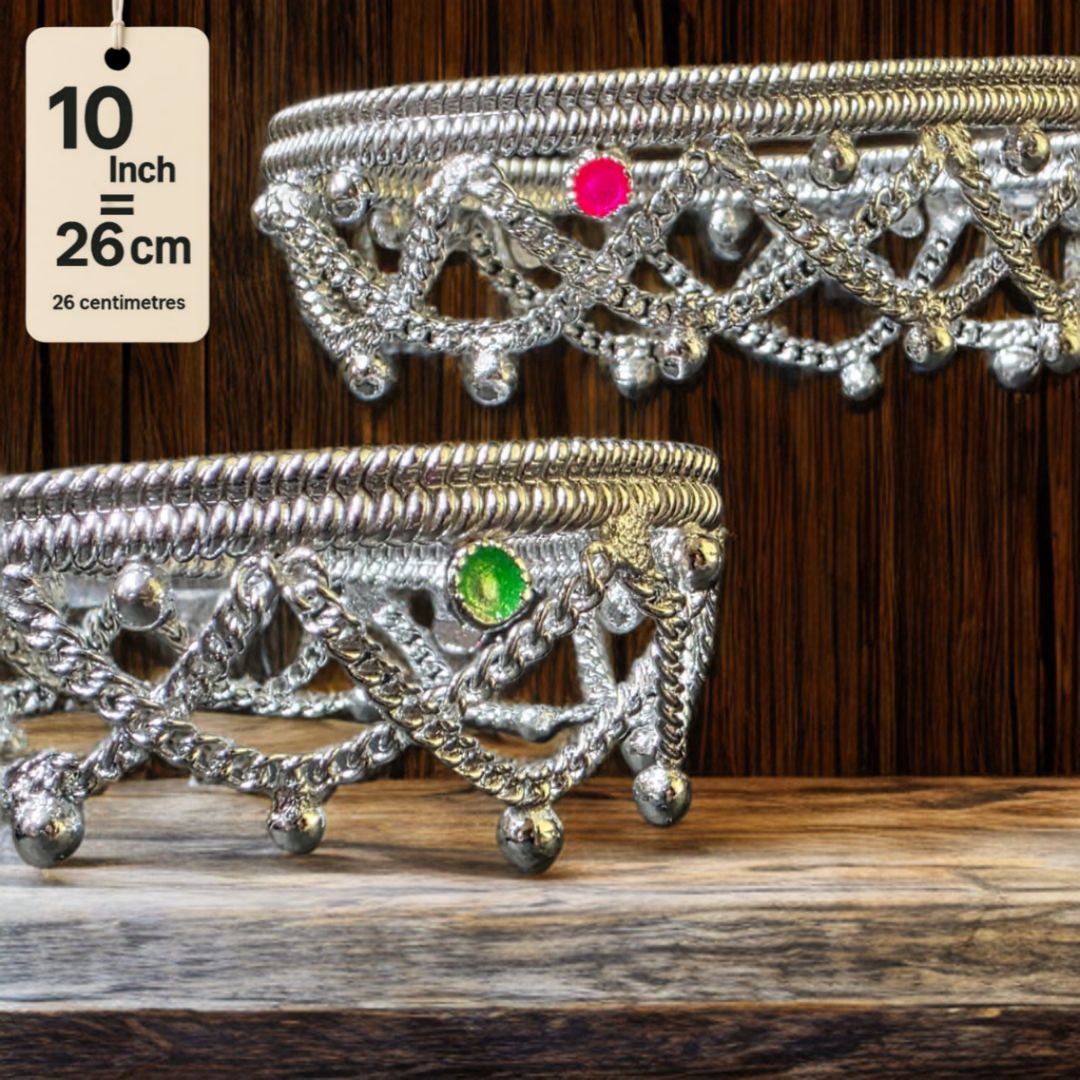 German Silver -Silver Plated Common sunflower Anklet with NON-Adjustable Size, Contemporary Style, Silver PLATED, 2-Piece Set-10 Inch Coloured Heart Details, Set of 2