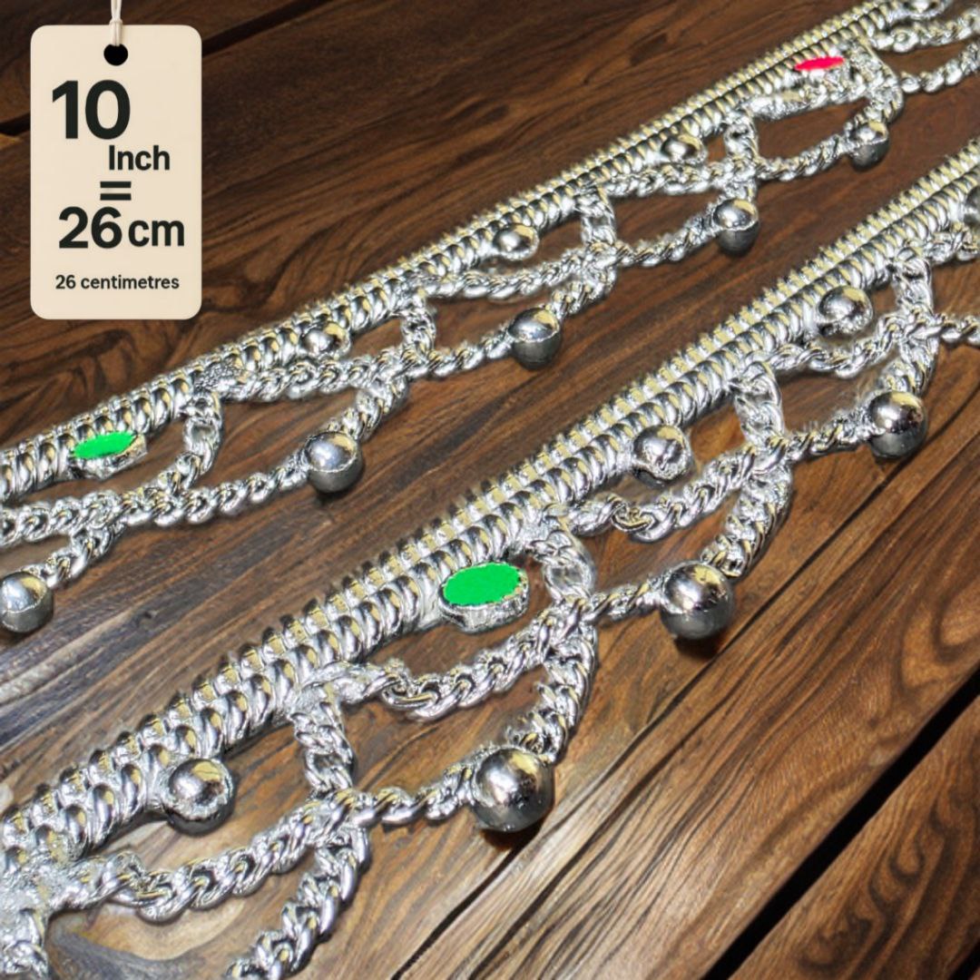 German Silver -Silver Plated Common sunflower Anklet with NON-Adjustable Size, Contemporary Style, Silver PLATED, 2-Piece Set-10 Inch Coloured Heart Details, Set of 2