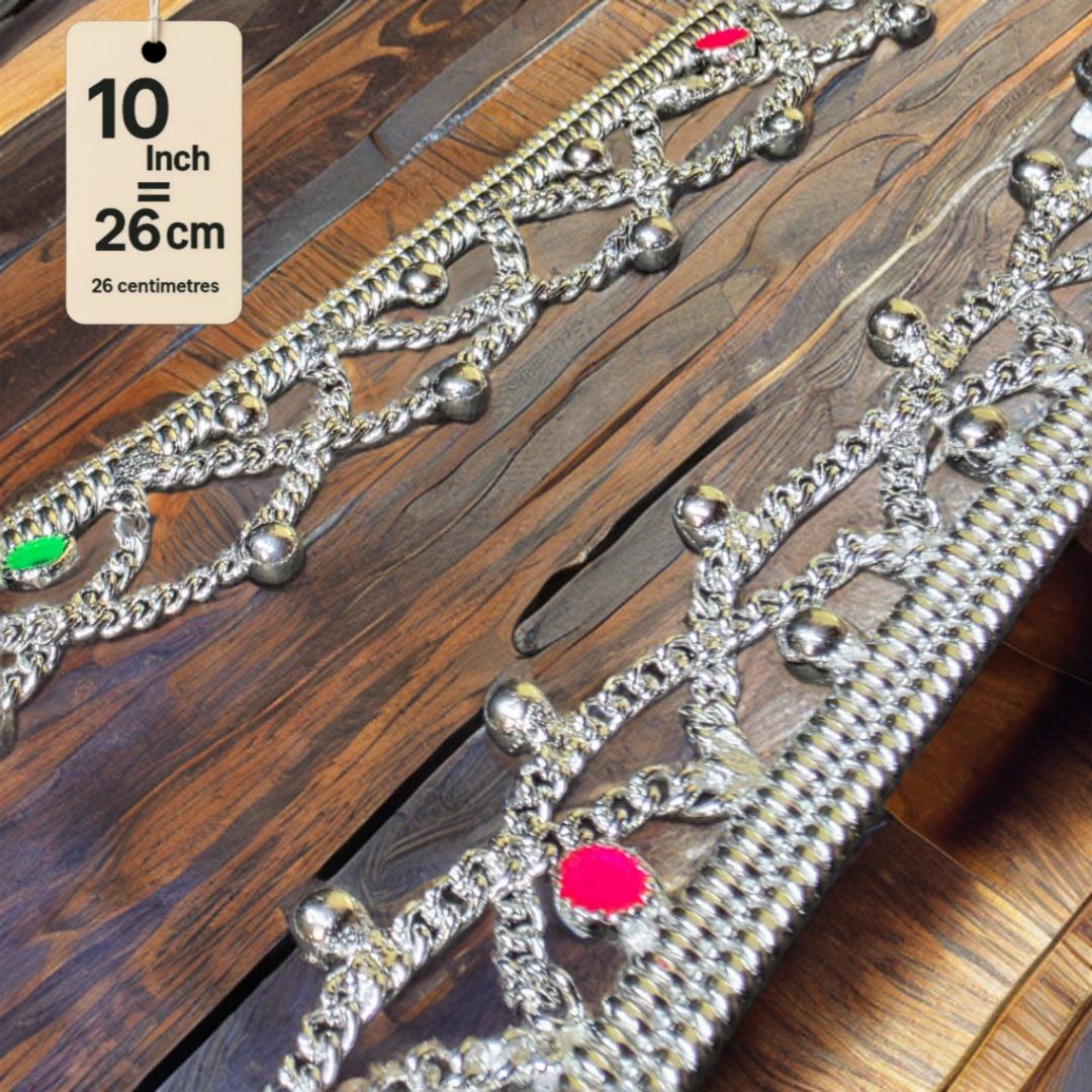 German Silver -Silver Plated Common sunflower Anklet with NON-Adjustable Size, Contemporary Style, Silver PLATED, 2-Piece Set-10 Inch Coloured Heart Details, Set of 2